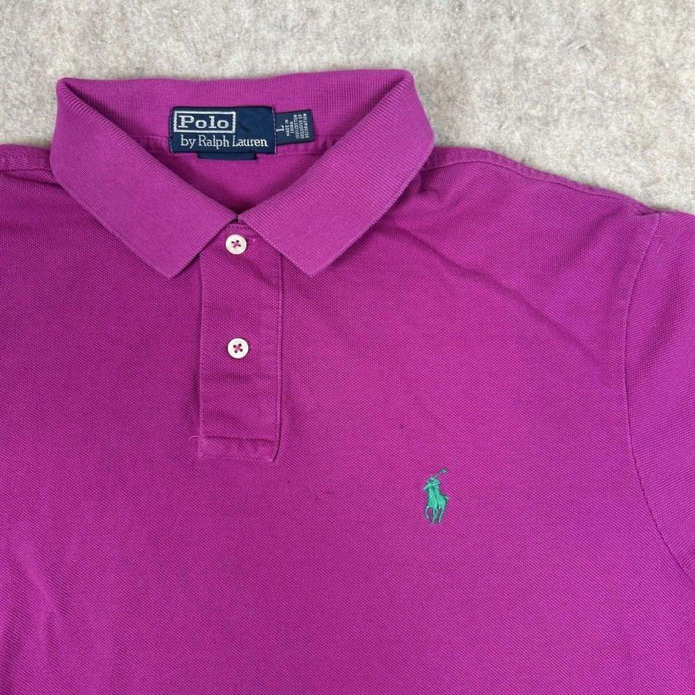 Polo Ralph Lauren Polo Shirt Mens Short Sleeve Pink W/ Green Pony Used Size L